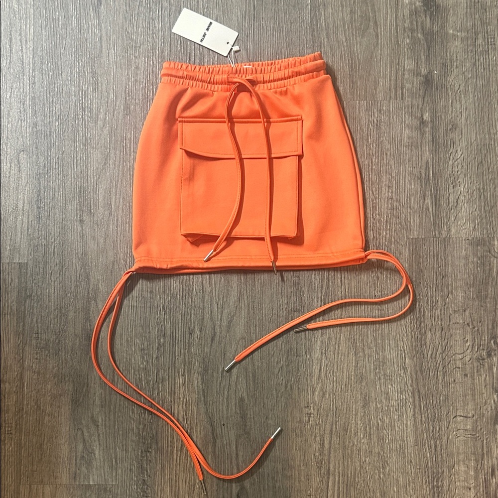 Orange Mini Skirt with Pocket Detail